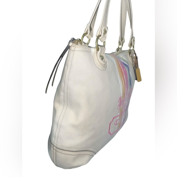 Coach Poppy 19615 Placed Legacy Stripe Tote! VINTAGE AND RARE🔥 canvas/leather - Picture 10 of 15